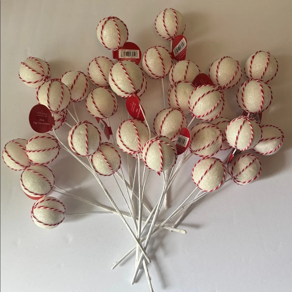 peppermint ball Christmas pick White and Red  Ball Picks Set of 11 Candy Tree